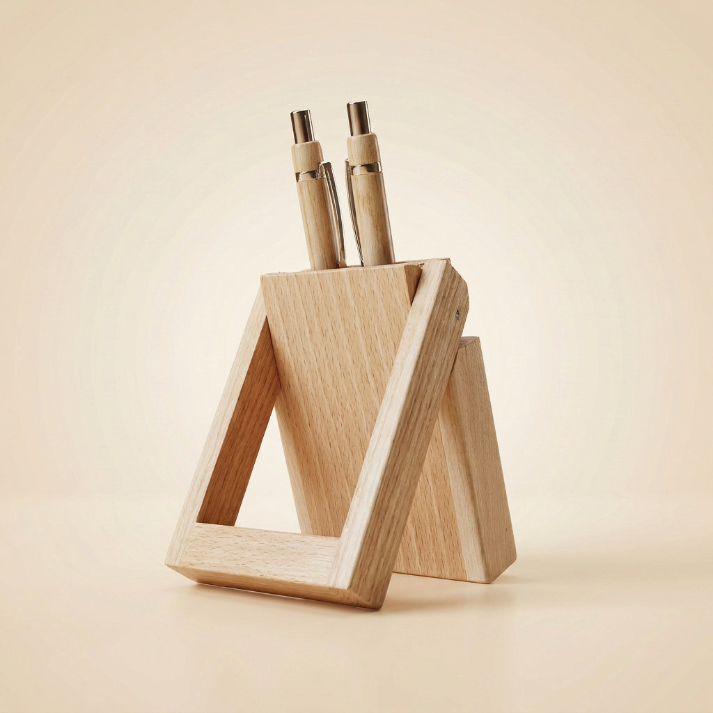 AabaSoft Wooden Desk Organizer with Analog Clock & Pen Holder